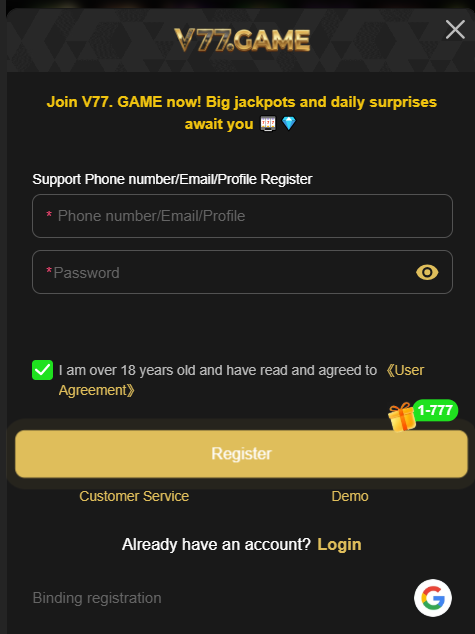 V77 Game register
