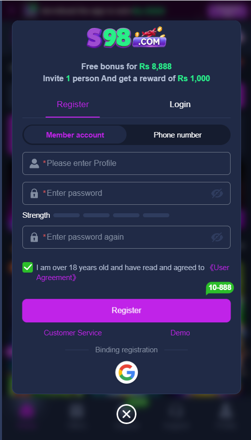 S98 Game register