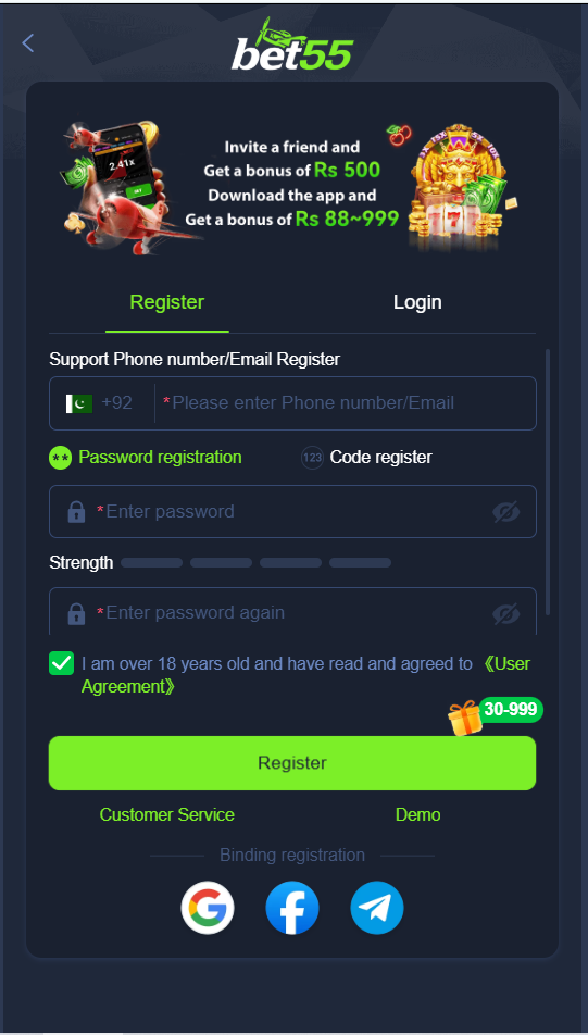 Bet55 register