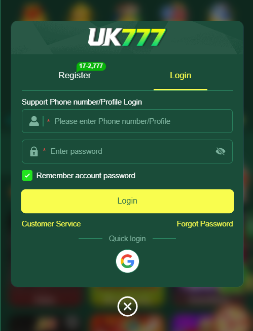 UK777 Game register